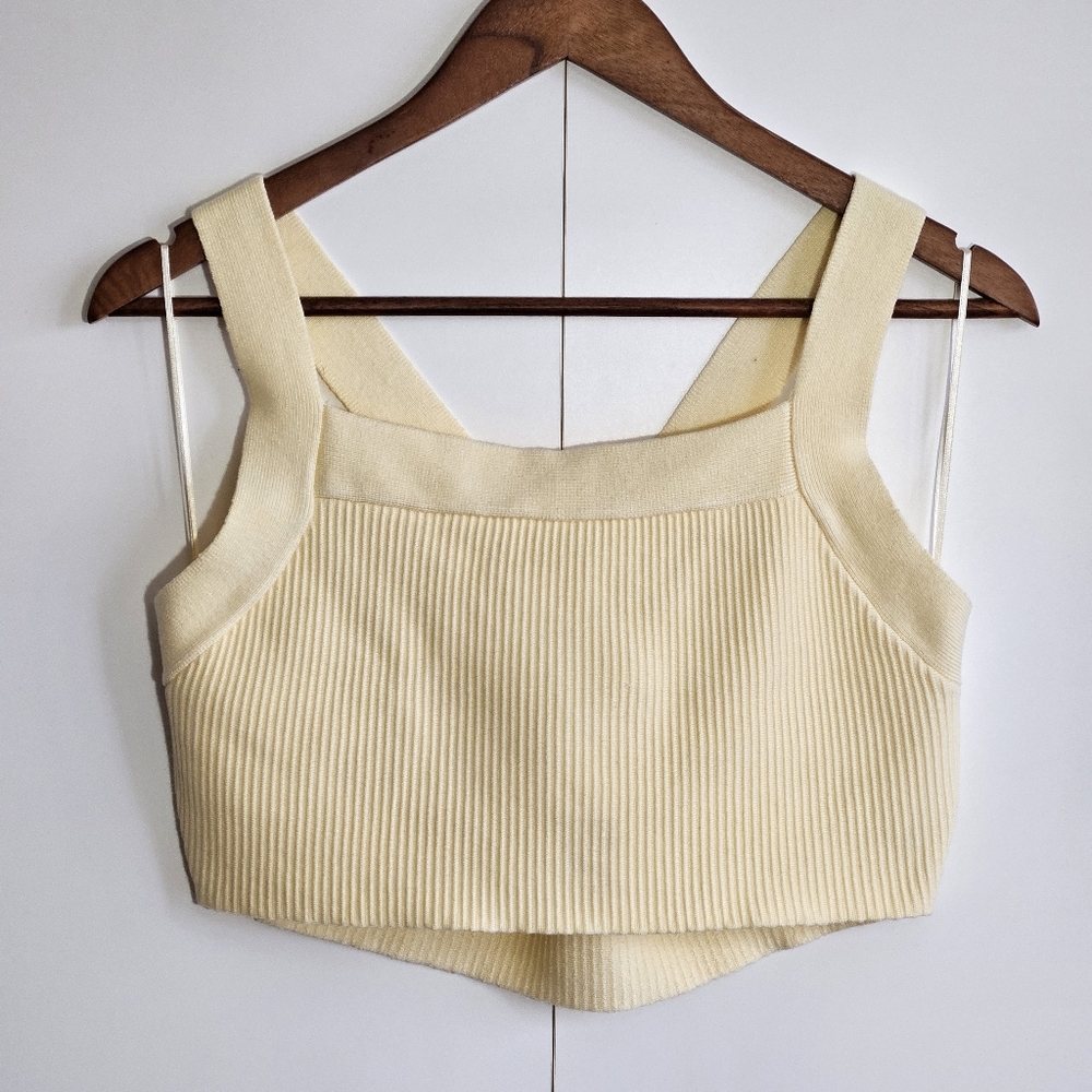 HOUSE OF HARLOW 1960 Cropped Cross Back Ribbed Knit Tank Top Size Large